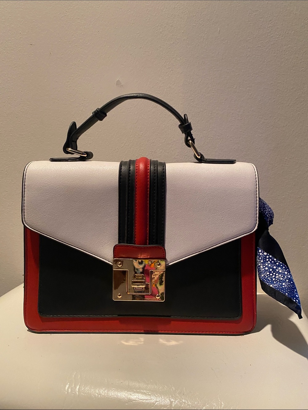 Tricolor Top-Handle Satchel - White, Blue & Red